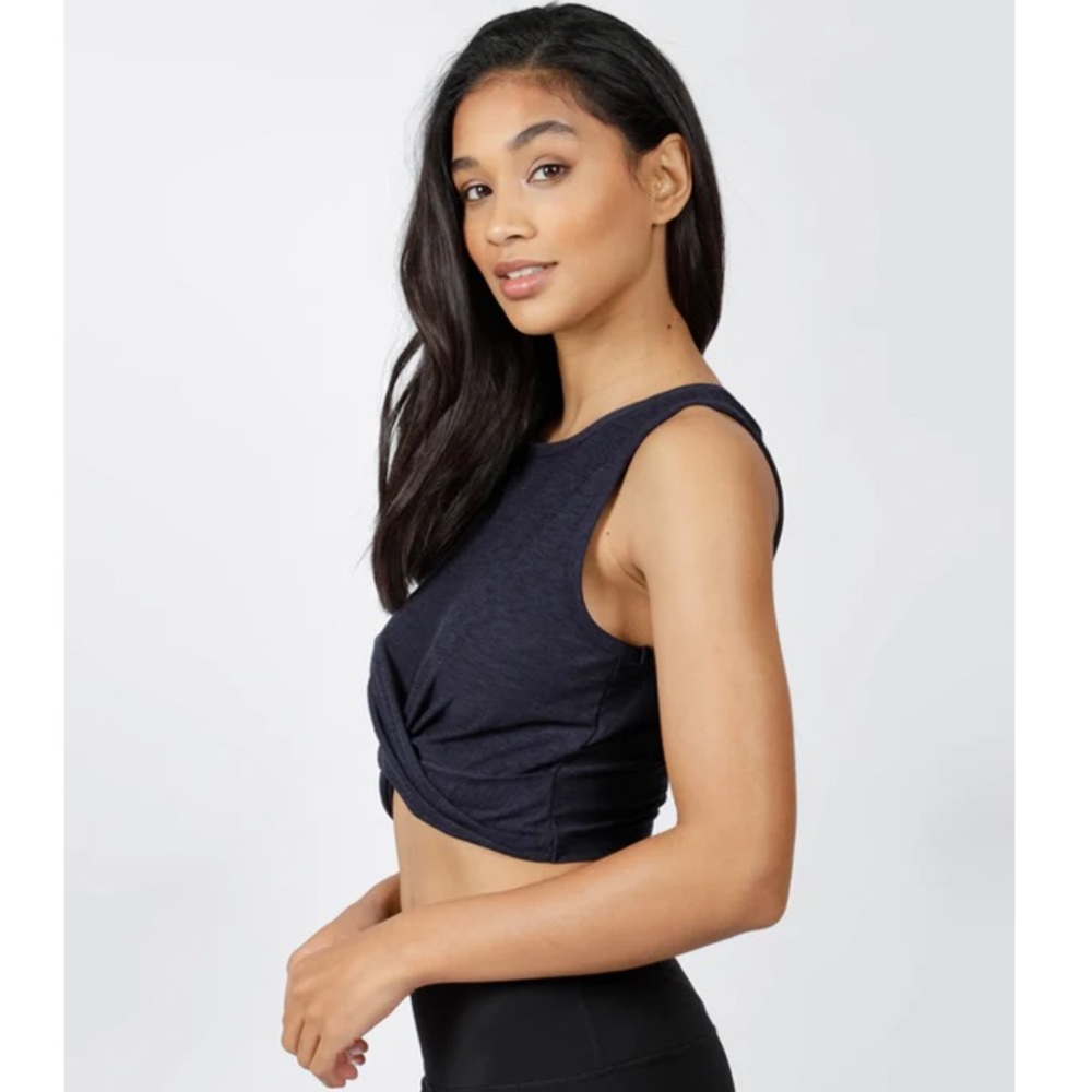 Free People Yogalicious navy blue twisted crop top